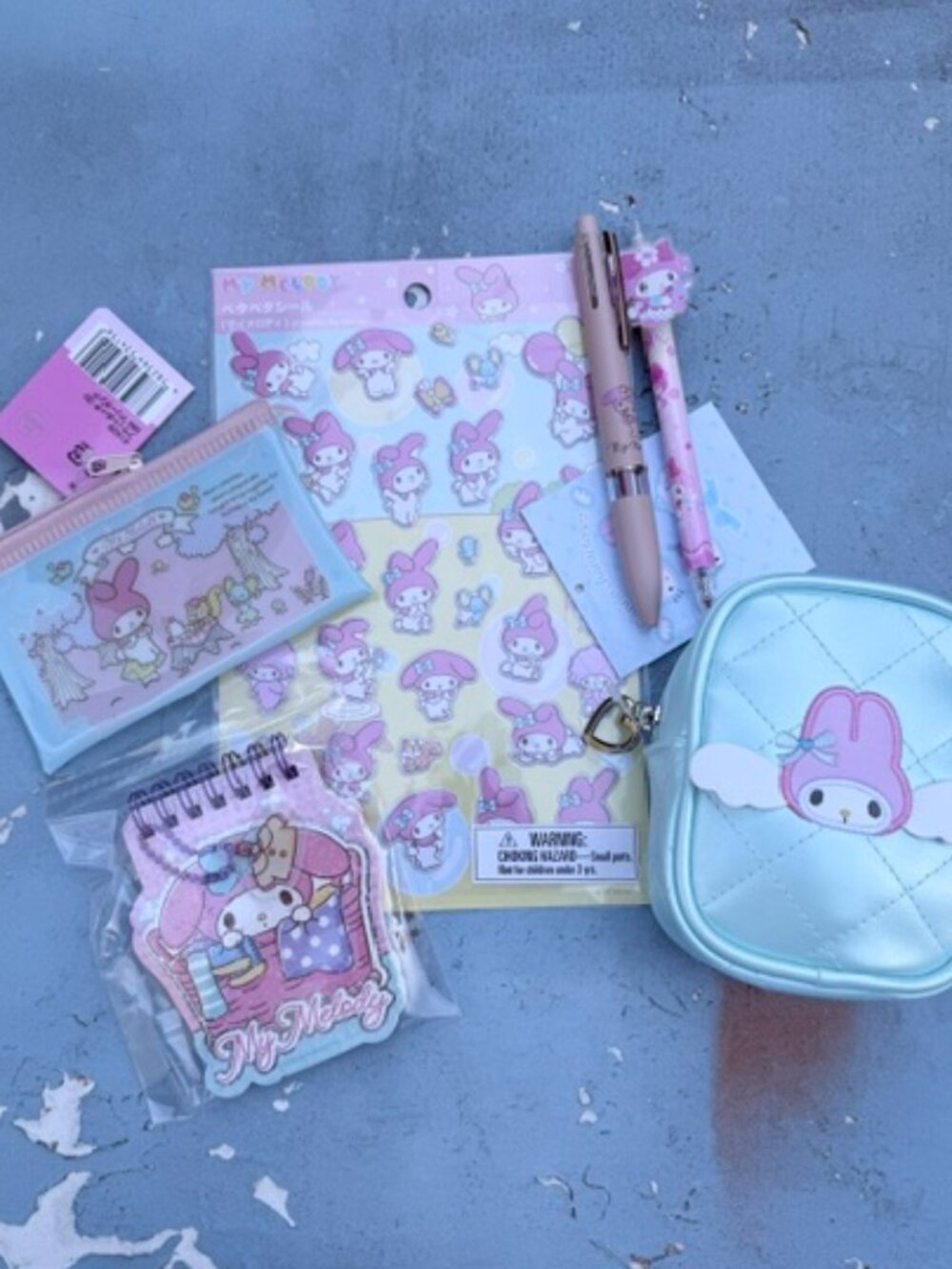 Sanrio My Melody Bunny Bundle Pouches 2, Pens 2, Pad 1 Mini, Stickers 1 Sheet - Picture 1 of 15